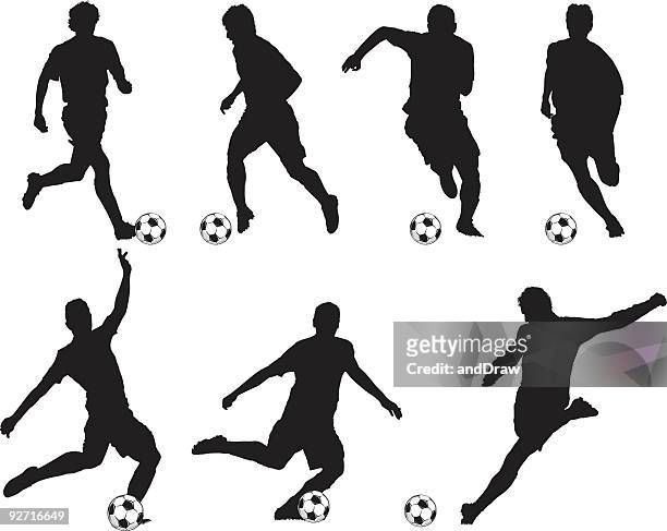 ilustraciones, imágenes clip art, dibujos animados e iconos de stock de siluetas de los jugadores de fútbol - equipo de fútbol internacional