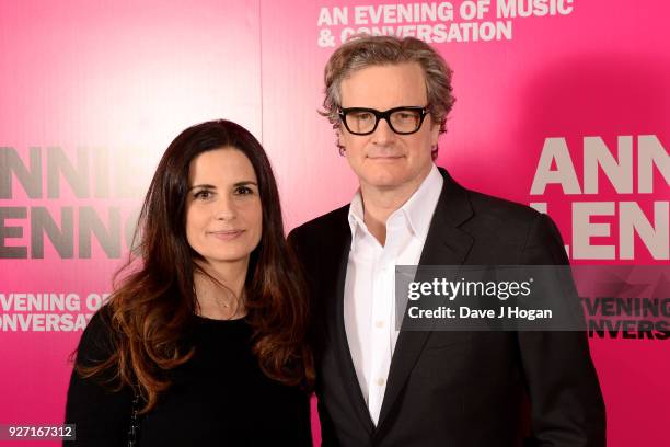 Livia Firth and Colin Firth attend 'Annie Lennox - An Evening of Music and Conversation' at Sadler's Wells Theatre on March 4, 2018 in London,...