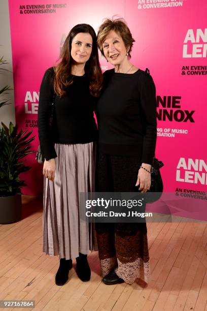 Livia Firth and Paola Giuggioli attend 'Annie Lennox - An Evening of Music and Conversation' at Sadler's Wells Theatre on March 4, 2018 in London,...