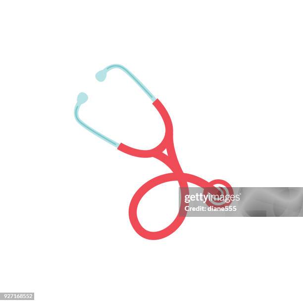 ilustraciones, imágenes clip art, dibujos animados e iconos de stock de estetoscopio médica y de salud icono en estilo de diseño plano - stethoscope