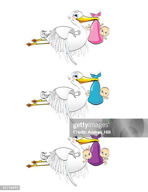 bildbanksillustrationer, clip art samt tecknat material och ikoner med stork and babies - its a girl kort fras