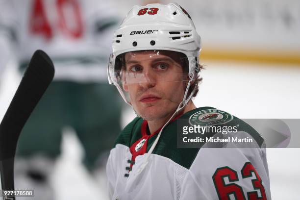 Tyler Ennis of the Minnesota Wild skates prior to the game against the Colorado Avalanche at the Pepsi Center on March 2, 2018 in Denver, Colorado....