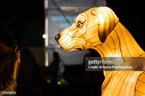 auckland lantern festival; march 3, 2018 - chinese dog lantern stockfoto's en -beelden