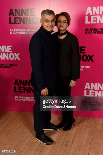 Mayor of London, Sadiq Khan and Saadiya Khan attend 'Annie Lennox - An Evening of Music and Conversation' at Sadler's Wells Theatre on March 4, 2018...