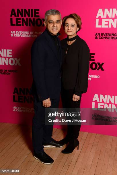 Mayor of London, Sadiq Khan and Saadiya Khan attend 'Annie Lennox - An Evening of Music and Conversation' at Sadler's Wells Theatre on March 4, 2018...