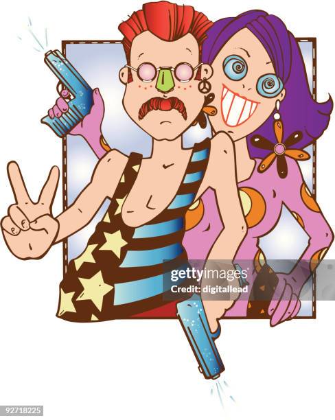 hippie couple - couple drinking water stock illustrations