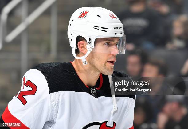 Ben Lovejoy of the New Jersey Devils skates against the Pittsburgh Penguins at PPG Paints Arena on February 27, 2018 in Pittsburgh, Pennsylvania.