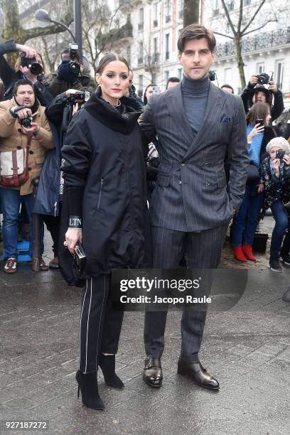 Olivia Palermo and Johannes Huebl attend the Valentino show as part of the Paris Fashion Week Womenswear Fall/Winter 2018/2019 on March 4, 2018 in...