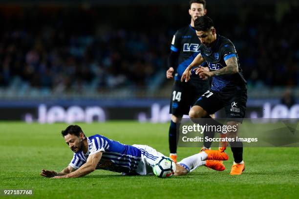 Alberto de la Bella of Real Sociedad, Hernan Arsenio Perez of Deportivo Alaves during the match between Real Sociedad v Deportivo Alaves at the...