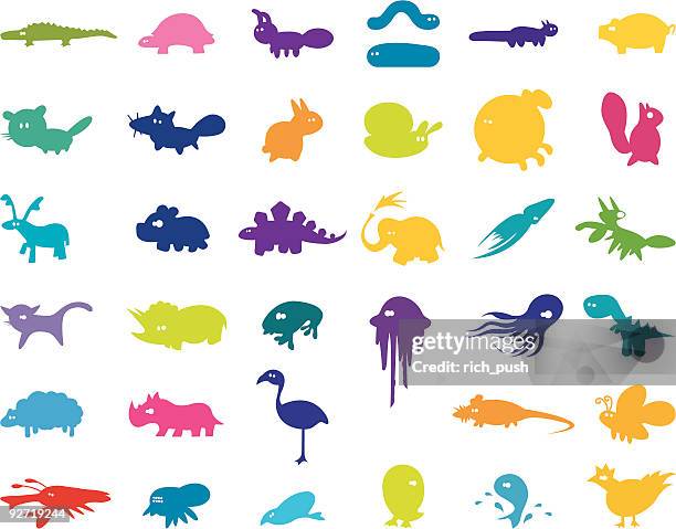 stockillustraties, clipart, cartoons en iconen met large collection of stylised animals - stegosaurus