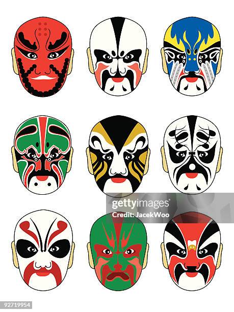 stockillustraties, clipart, cartoons en iconen met oriental masks - opera mask