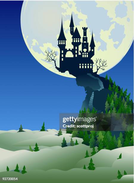 stockillustraties, clipart, cartoons en iconen met spooky castle - harvest moon
