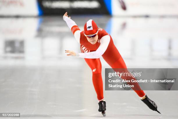 Karolina Gasecka of Poland performs in the ladies 1500 meter final during day 3 of the ISU Junior World Cup Speed Skating event at Utah Olympic Oval...