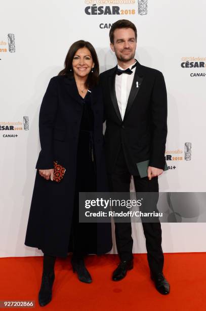 Anne Hidalgo and Bruno Julliard arrive at the Cesar Film Awards 2018 at Salle Pleyel on March 2, 2018 in Paris, France.