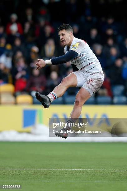 Matt Toomua of Leicester Tigers during the Aviva Premiership match between Worcester Warriors and Leicester Tigers at Sixways Stadium on March 4,...