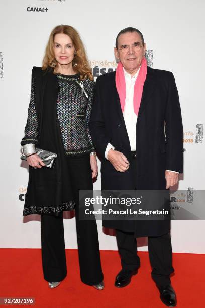 Cyrielle Claire and husband Michel Corbiere arrive at the Cesar Film Awards 2018 at Salle Pleyel on March 2, 2018 in Paris, France.