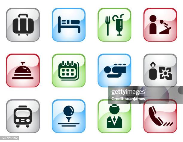 hotel themed computer icons with glossy effect - concierge stock illustrations