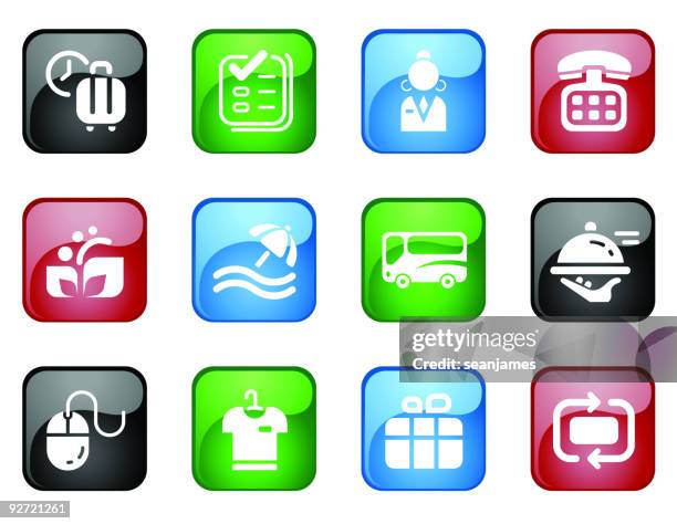 hotel themed computer icons with glossy effect - silver tray stock illustrations