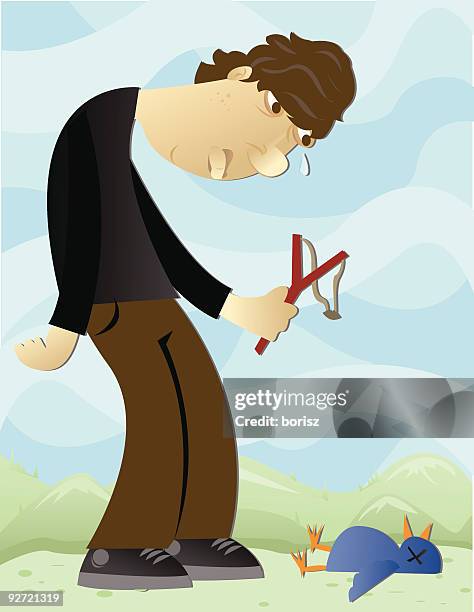 boy learns about death - catapult stock illustrations