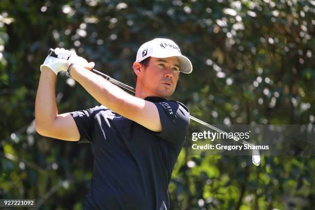 Brian Harman plays his shot from the third tee during the final round of World Golf Championships-Mexico Championship at Club De Golf Chapultepec on...