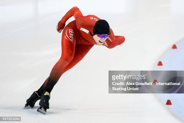 Thomas Lande Eriksen of Norway performs in the men's 1500 meter final during day 3 of the ISU Junior World Cup Speed Skating event at Utah Olympic...