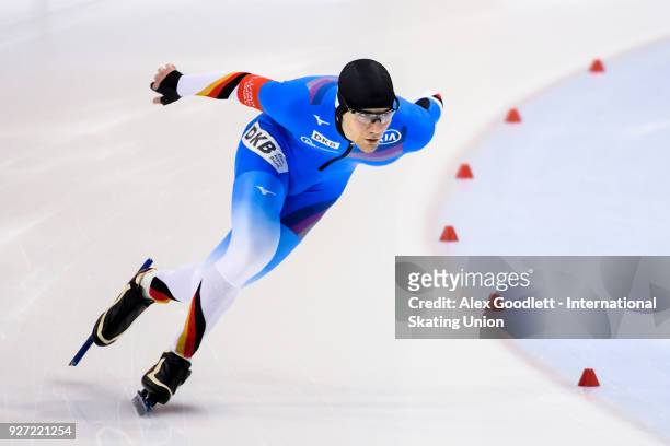 Max Reder of Germany performs in the men's 1500 meter final during day 3 of the ISU Junior World Cup Speed Skating event at Utah Olympic Oval on...