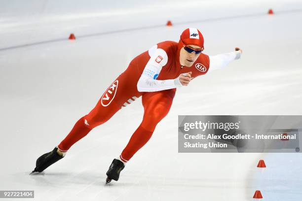 Mateusz Owczarek of poland performs in the men's neo senior 1500 meter final during day 3 of the ISU Junior World Cup Speed Skating event at Utah...