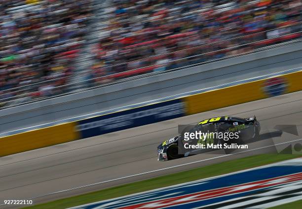 Jimmie Johnson, driver of the Lowe's for Pros Chevrolet, races during the Monster Energy NASCAR Cup Series Pennzoil 400 presented by Jiffy Lube at...