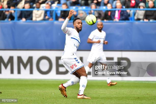 Yoann Salmier of Strasbourg during the Ligue 1 match between SM Caen and Strasbourg at Stade Michel D'Ornano on March 4, 2018 in Caen, France.