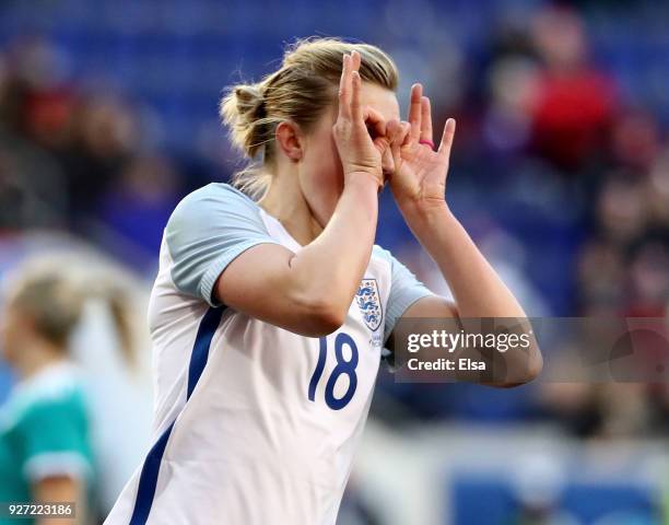 Ellen White of England celebrates her goal in the second half against Germany during the SheBelieves Cup at Red Bull Arena on March 4, 2018 in...
