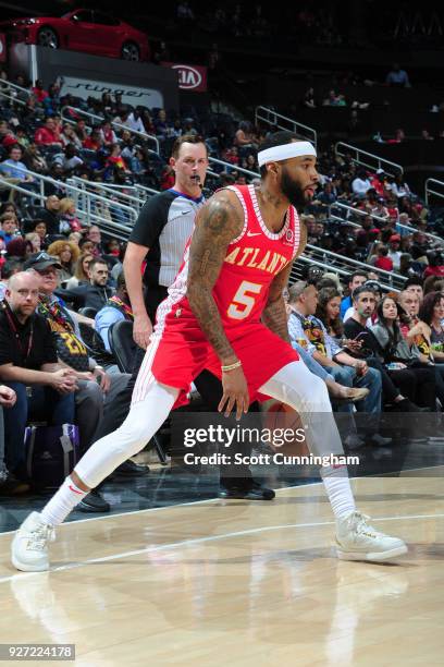 Malcolm Delaney of the Atlanta Hawks handles the ball against the Phoenix Suns on March 4, 2018 at Philips Arena in Atlanta, Georgia. NOTE TO USER:...