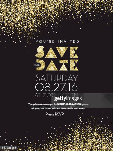 save the date golden glitter invitation design background - invite stock illustrations