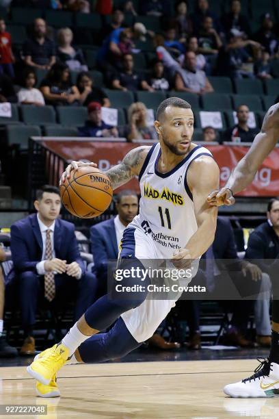 Trey McKinney Jones of the Fort Wayne Mad Ants handles the ball against the Austin Spurs during the NBA G-League on March 4, 2018 at the H-E-B Center...