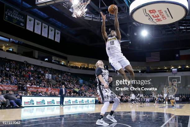 DeQuan Jones of the Fort Wayne Mad Ants goes to the basket against the Austin Spurs during the NBA G-League on March 4, 2018 at the H-E-B Center At...