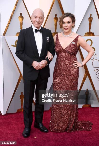 Patrick Stewart and Sunny Ozell attend the 90th Annual Academy Awards at Hollywood & Highland Center on March 4, 2018 in Hollywood, California.