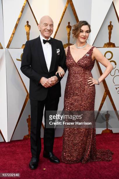Patrick Stewart and Sunny Ozell attend the 90th Annual Academy Awards at Hollywood & Highland Center on March 4, 2018 in Hollywood, California.