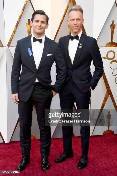 Benj Pasek and Justin Paul attend the 90th Annual Academy Awards at Hollywood & Highland Center on March 4, 2018 in Hollywood, California.