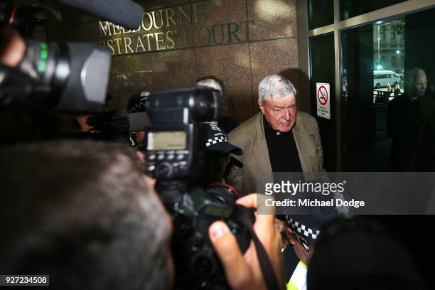 Cardinal George Pell arrives at Melbourne Magistrates' Court on March 5, 2018 in Melbourne, Australia. Cardinal Pell was charged on summons by...