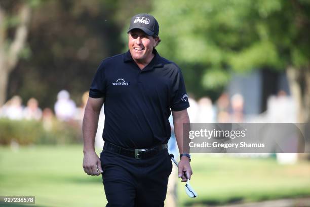 Phil Mickelson walks to the 17th tee during the final round of World Golf Championships-Mexico Championship at Club De Golf Chapultepec on March 4,...