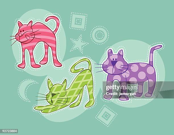 cats with fabric stitching - cat stretching stock illustrations