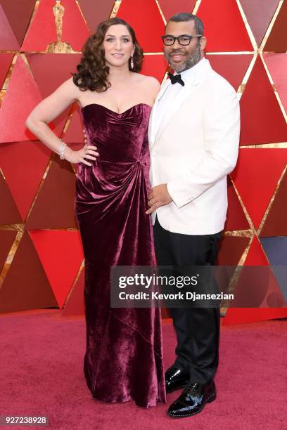 Chelsea Peretti and Jordan Peele attend the 90th Annual Academy Awards at Hollywood & Highland Center on March 4, 2018 in Hollywood, California.