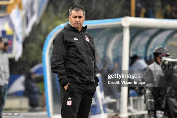 Jorge Da Silva coach of America de Cali gestures during a match between Millonarios and America de Cali as part of Liga Aguila I 2018 at Nemesio...