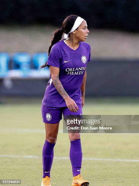 Sydney Leroux of the Orlando Pride during a pre-season match against the Florida State Seminoles at the Seminole Soccer Complex on the campus of...