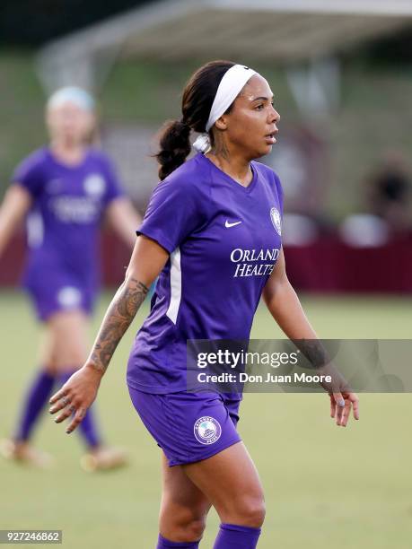 Sydney Leroux of the Orlando Pride during a pre-season match against the Florida State Seminoles at the Seminole Soccer Complex on the campus of...