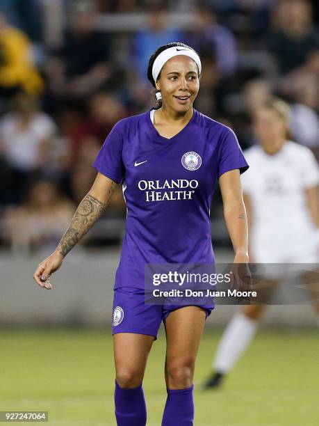 Sydney Leroux of the Orlando Pride during a pre-season match against the Florida State Seminoles at the Seminole Soccer Complex on the campus of...