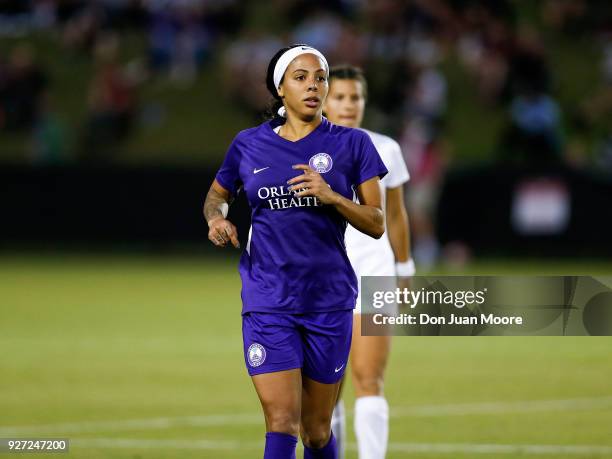 Sydney Leroux of the Orlando Pride during a pre-season match against the Florida State Seminoles at the Seminole Soccer Complex on the campus of...