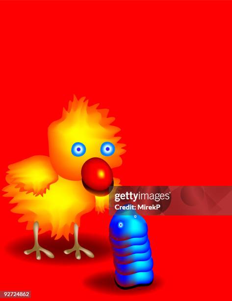 illustrazioni stock, clip art, cartoni animati e icone di tendenza di pollo e worm - baco