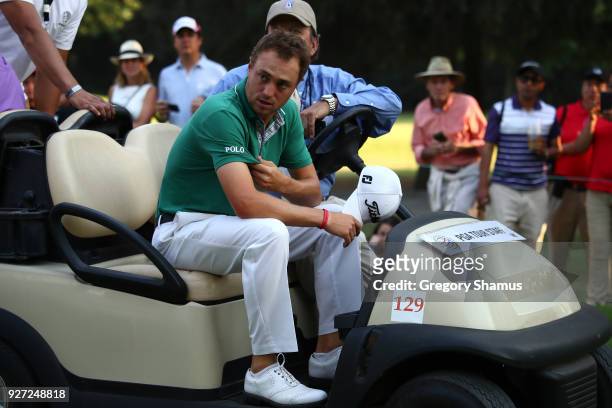 Justin Thomas reacts after loosing the Championship play off hole against Phil Mickelson during the final round of World Golf Championships-Mexico...