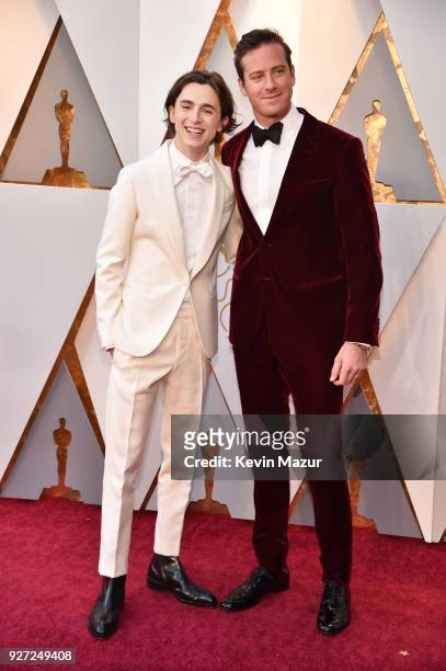 Timothee Chalamet and Armie Hammer attend the 90th Annual Academy Awards at Hollywood & Highland Center on March 4, 2018 in Hollywood, California.