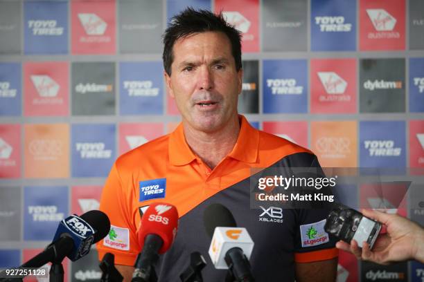 Giants Football General Manager Wayne Campbell speaks to the media during the GWS Giants Leadership Announcement & Training Session at the WestConnex...